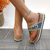 Lurnyet Women Comfort Cork Footbed Thong Sandals Strap with Gold Slip-On Buckle