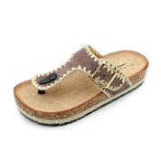 Lurnyet Women Comfort Cork Footbed Thong Sandals Strap with Gold Slip-On Buckle