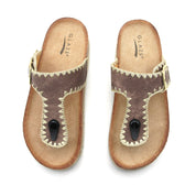 Lurnyet Women Comfort Cork Footbed Thong Sandals Strap with Gold Slip-On Buckle