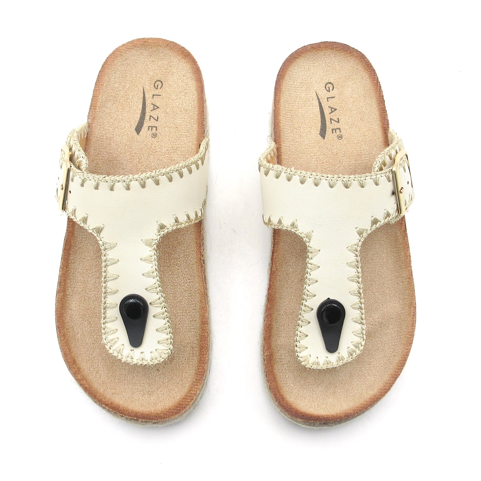 Lurnyet Women Comfort Cork Footbed Thong Sandals Strap with Gold Slip-On Buckle