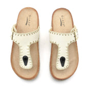 Lurnyet Women Comfort Cork Footbed Thong Sandals Strap with Gold Slip-On Buckle