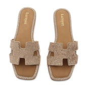 Women Rhinestone Embellished Flat Summer Sandal
