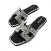 Women Rhinestone Embellished Flat Summer Sandal