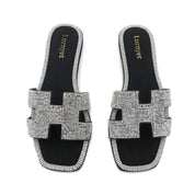 Women Rhinestone Embellished Flat Summer Sandal