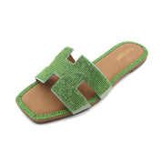 Women Rhinestone Embellished Flat Summer Sandal