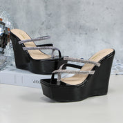 Glaze Women's Platform 5 Inch Wedge Sandals, Square Toe Rhinestone Strappy Design