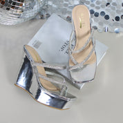 Glaze Women's Platform 5 Inch Wedge Sandals, Square Toe Rhinestone Strappy Design