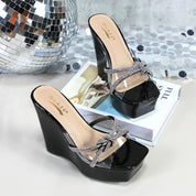 Glaze Women's Clear Strap 5 Inch Wedge Sandals Rhinestone Embellished