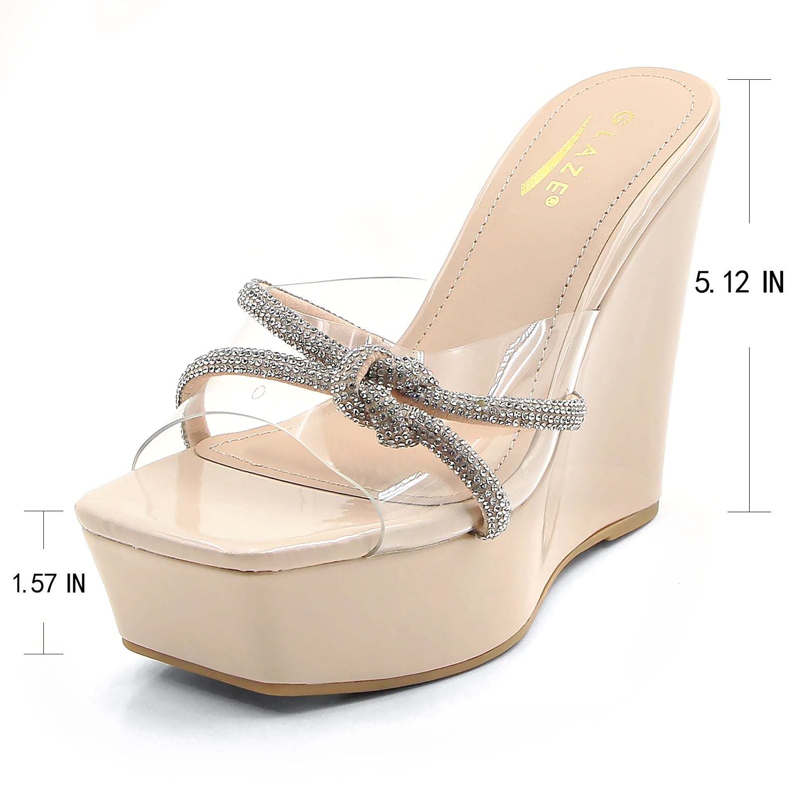 Glaze Women's Clear Strap 5 Inch Wedge Sandals Rhinestone Embellished