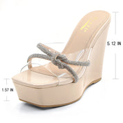 Glaze Women's Clear Strap 5 Inch Wedge Sandals Rhinestone Embellished