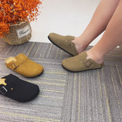 Lurnyet Women's Slip On Suede Clogs with Buckle Closure Sandal